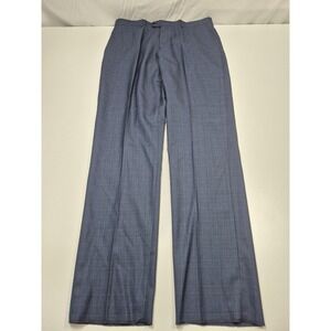 Leonardo Valenti Luca Dress Pants Mens 38x36 Blue Wool Plaid Flat Front NWT
